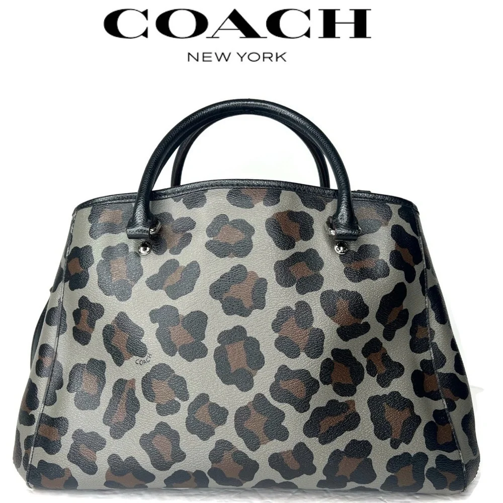 COACH SMALL MARGOT CARRYALL IN OCELOT PRINT F35897 LEOPARD GREY BLACK BAG PURSE